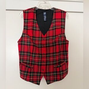GAP Vintage Red Black Green Plaid Vest Size L